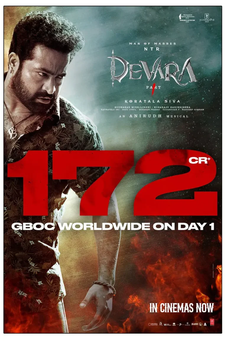 Devara part -1worldwide वर्ल्डवाइड ने  172 करोड़ से खोला खाता, बनी देश की चौथी बिगेस्ट ओपनर फिल्म, तोड़े कई रिकॉर्ड्स